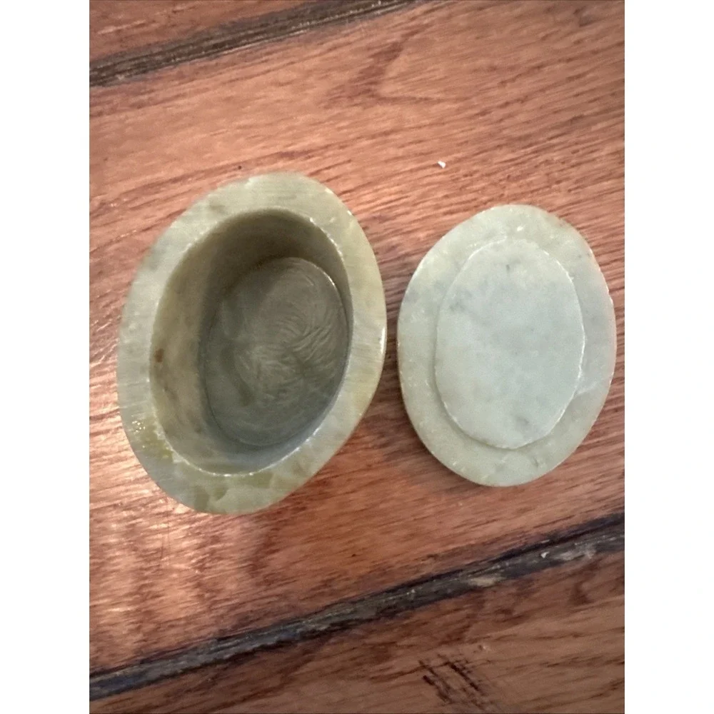 Soapstone Marble Small‎ Oval Trinket Box Mother Of Pearl Inlaid Flower On Lid